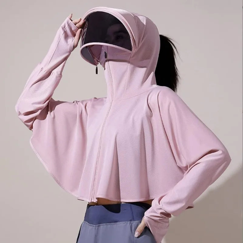 1/2/4 PCS Ice Silk Set 5 Colors Women's UV Protection Cape Hoodie Ice Silk Breathable Sun Shirt Spring Summer Loose Fit Jacket for Outdoor Hiking Sun Protection