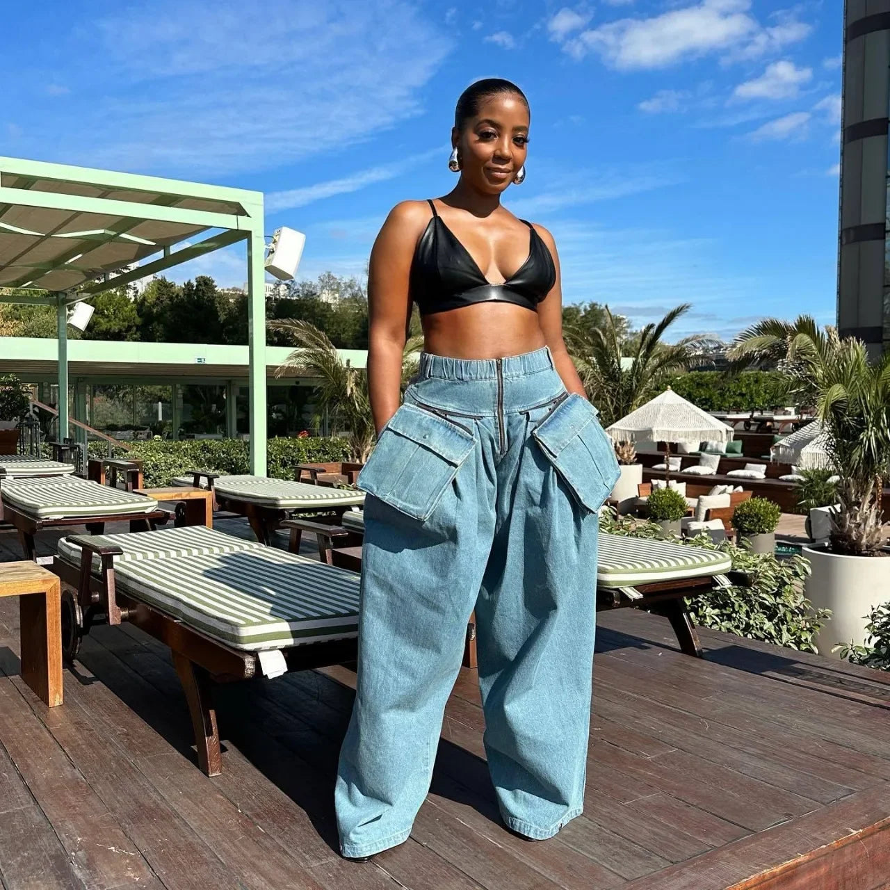 Fashion Retro Women's Casual Wide Leg Loose Heavy Duty Denim two-piece set for women two piece set women sexy club  zevity