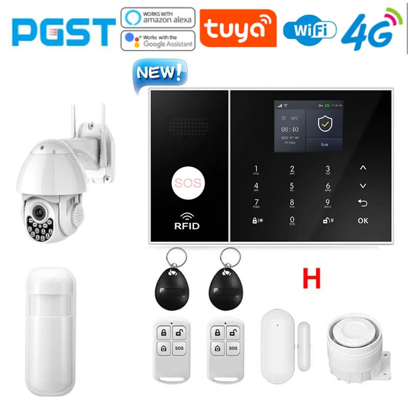 NEW HOT SALE 4G PG108 TUYA APP Control Alexa Voice Google WI-FI Support Home Alarm Anti-Theft System Smart Life APP Camera  SOS One Click Help Wireless Safe Security for House Villa Business Shops 433MHz