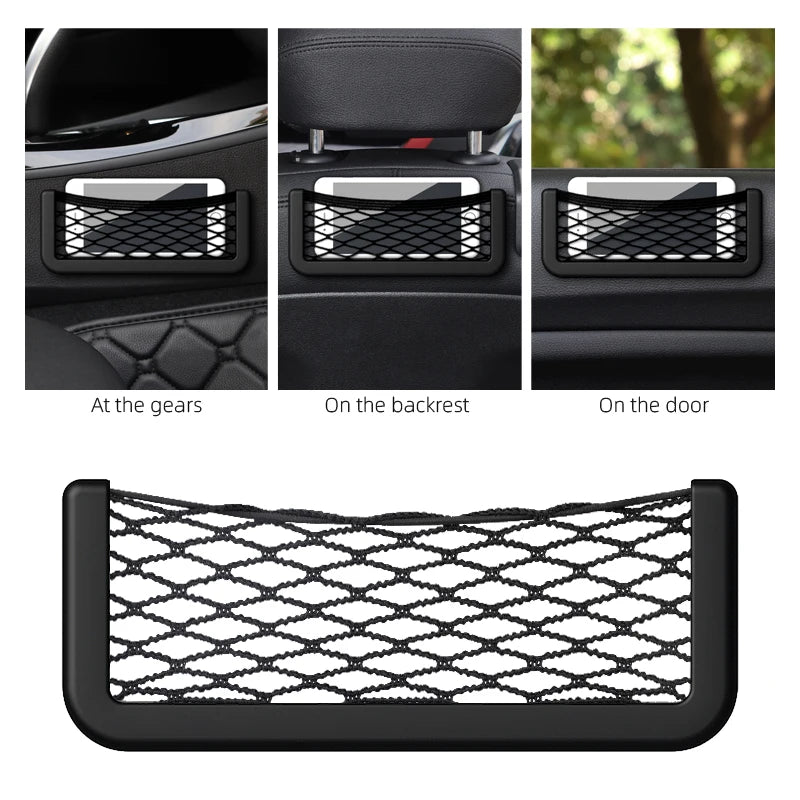 Universal Car Organizer Mesh Bag Elastic Wallet Mesh Phone Holder For Mercedes BMW Toyota Corolla Prius Yaris Rav4 CHR Aygo Hilux Raize Camry Cars Interior Accessories