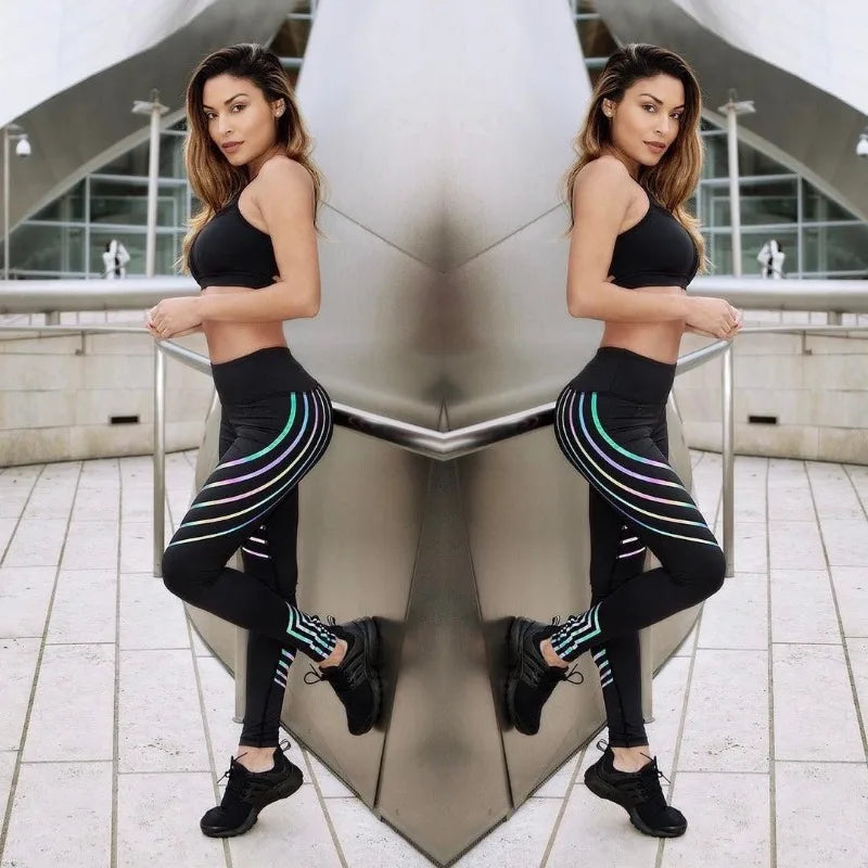 Glitter Laser Printed Yoga Leggings Women Fitness Leggings High Waist Gym Running Butt Lift Tights Fashion High Elastic Pants