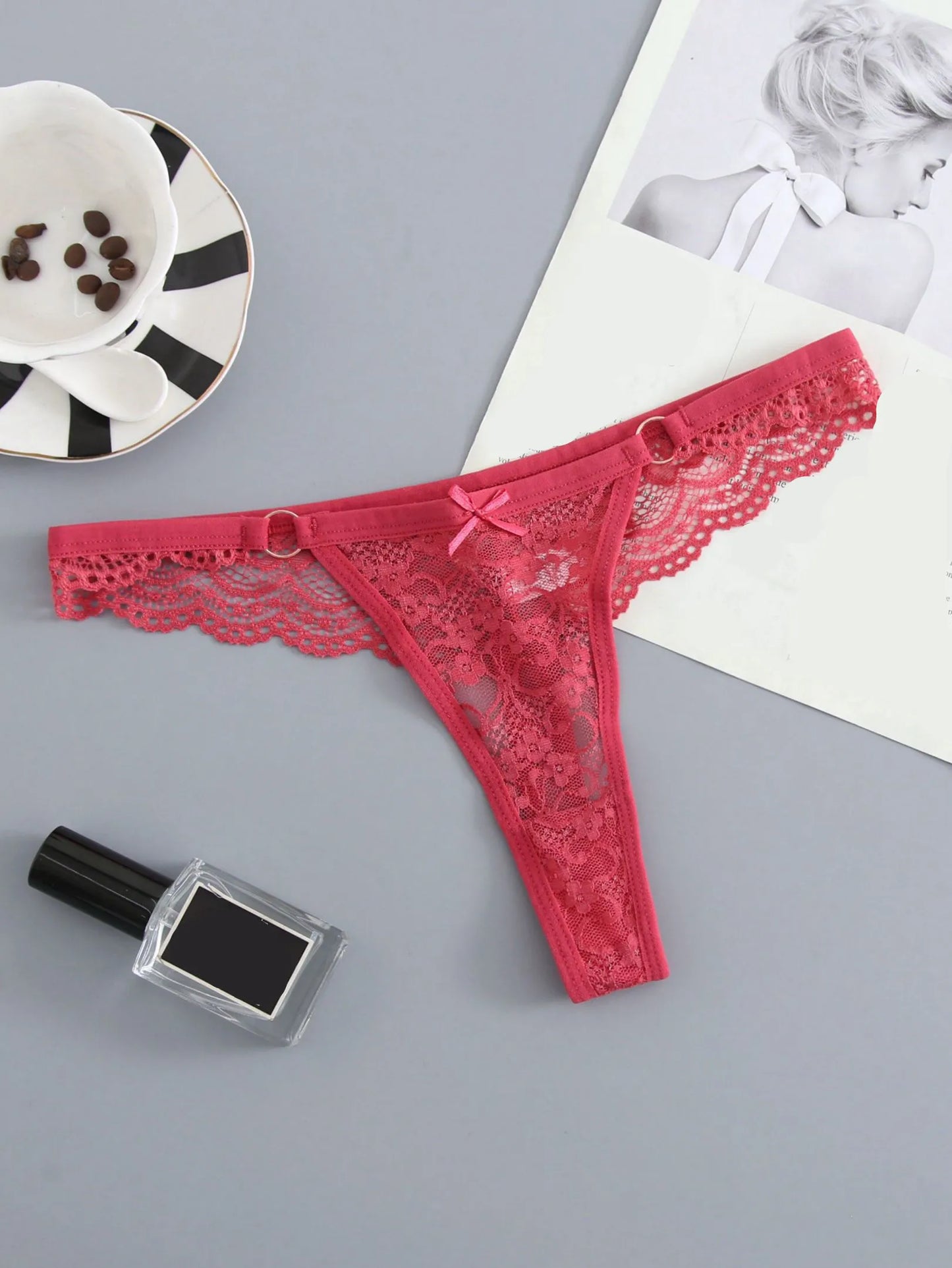 6PCS Set Women Underwear Sexy Lace Solid Color Thong Brazilian G-String Translucent Low-Rise Women's Panties Ladies Sexy Underwear Supplies Girls Lingerie Fashion Clothing Products