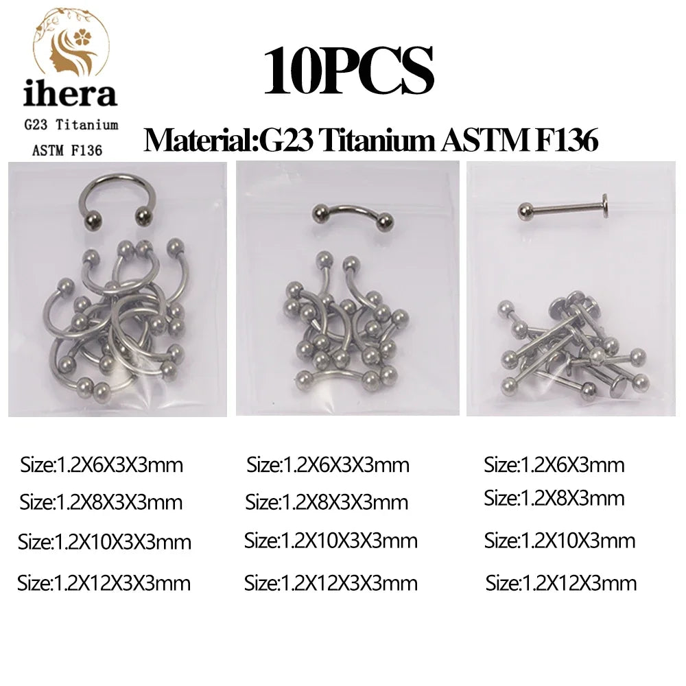 10PCS G23 Titanium Eyebrow Piercing Jewelry Nose Septum Piercing Ring C Rod 16G ASTM F136 Women Labret Lip Stud Girls Female Jewelry Fashion Products
