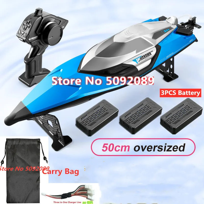 NEW Set 70KM/H High Speed 50CM Big 200M with Remote Control + 3 Batteries Ship Boat Rowing Waterproof Capsize Reset RC Racing Boat Speedboat Add Carry Bag Adults Kids Water Sports Supplies