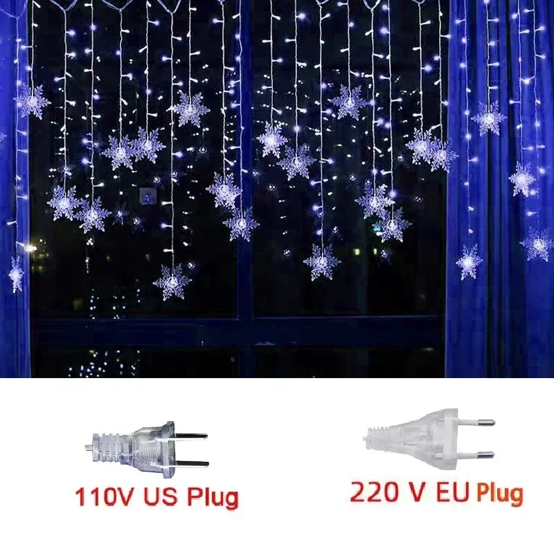 NEW 5 Colors 220V Snowflakes  Curtain Garland on The Window Fairy Lights New Year Garland Festoon Led Lights String Christmas Decor