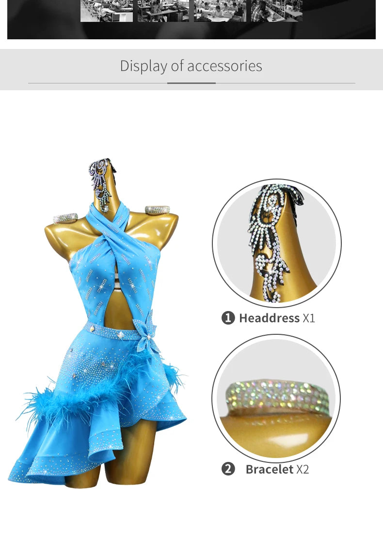 New Arrivals Adults Ladies Girls 2XXS-2XXL  Latin Dance Dress with Jewelry Ornaments Stage Outfit For Women Line Suit Ballroom Competition Dancing Clothes Dancewear skirt Girl Party Costume Prom Customized Ladies Dancing Dres