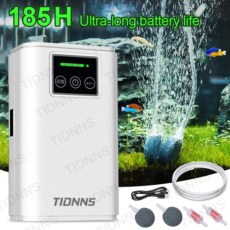 Aquarium Fish Tank Oxygen Pump 100/200/300 Stone & Plate Charging Dual-Purpose Air Pump USB Lithium Battery Household Portable Fishing Mute 6000mA Indoor Outdoor