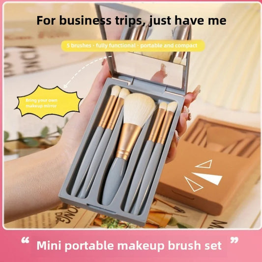 NEW Arrivals 5 PCS Set Mirror Box with Skylight Powder Brush Concealer Blush Super Soft Brush Boxed Mini Portable Ladies Outdoor Travel Business Trip Dinner Make-Up Sets