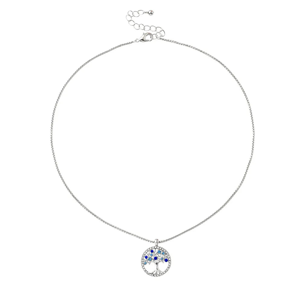 Tree of Life Bohemian Diamond Pendant Necklace Women's Hollow Nature Life Tree Cross-Border Sales Religious Belief Floral Zinc Alloy Necklace