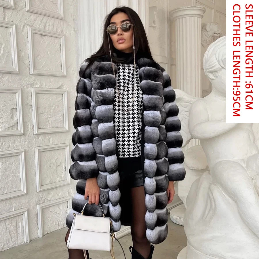 NEW Arrivals UK S-4XL Size 3 Colors Women Luxury Chinchilla Natural Rex Rabbit Fur Coat With Fur Collar Warm Winter Jacket Women Warm Chinchilla Fur Jacket Real Fur Coat