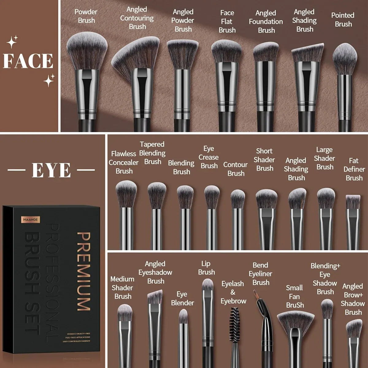 25Pcs Makeup Brush Set with 12Pcs Powder Puff Concealers Foundation Eyeshadow Brushes Sponge Set Fluffy Beauty Tools