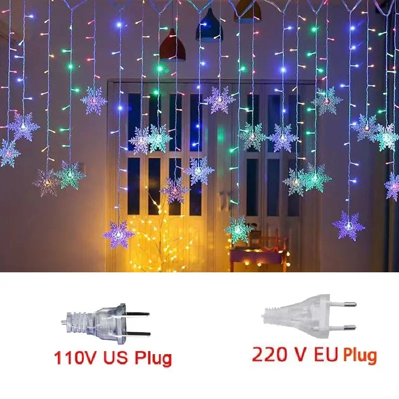 NEW 5 Colors 220V Snowflakes  Curtain Garland on The Window Fairy Lights New Year Garland Festoon Led Lights String Christmas Decor