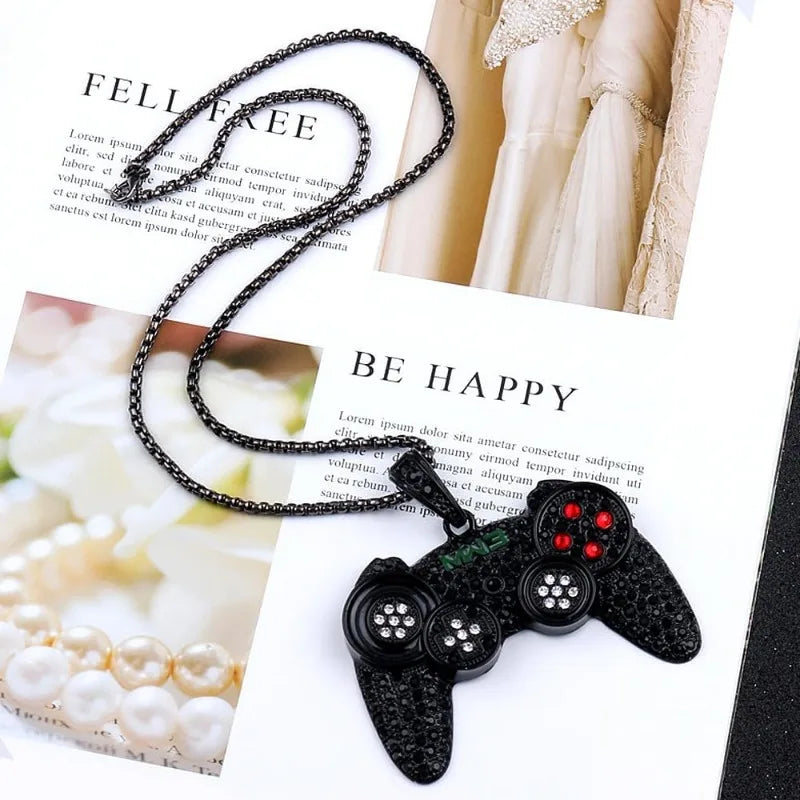 For Computer Gamers  Necklace Colorful Crystal Game Controller Pendant Punk Hip Hop Friendship Game Console Necklace for Friends Jewelry Gifts