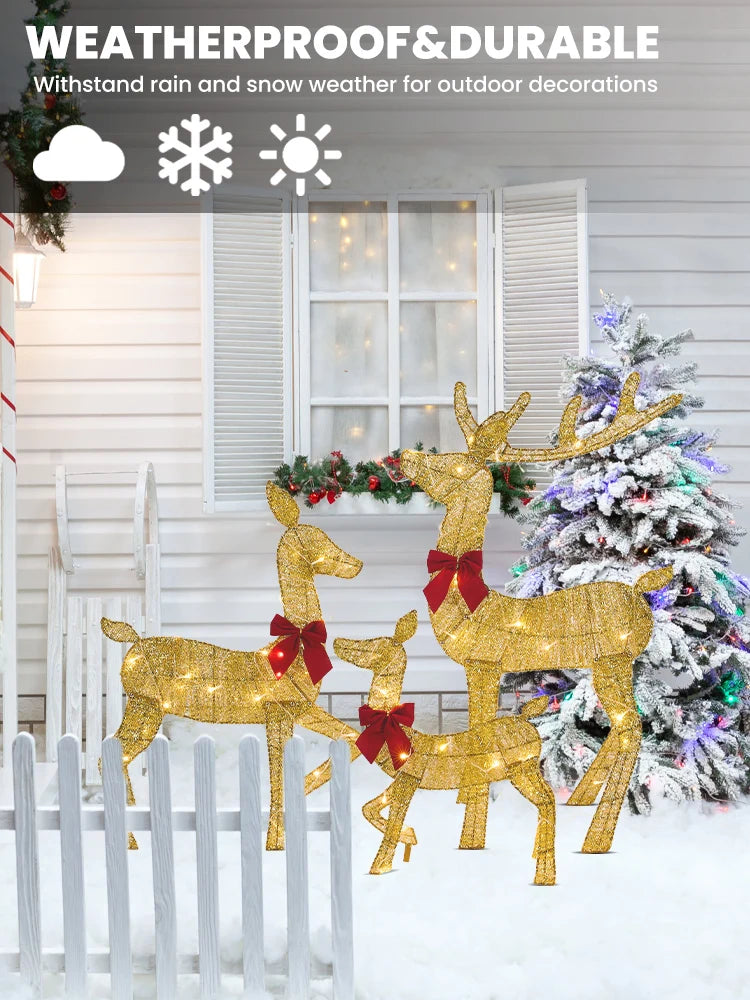 NEW 3PCS Set Lighted Christmas Large Reindeer Water Resistant Light Up Decoration For Garden Glowing Reindeer Outdoor Yard Ornament New Year