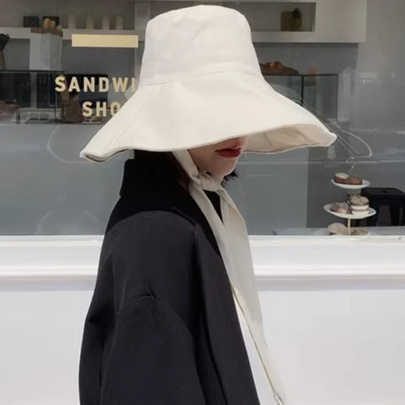 Summer Wide Brim Sun Hat Women's Foldable Travel Packable Bucket Hat Japanese UV Sunscreen Cotton Linen Beach Hat Fisherman Hat