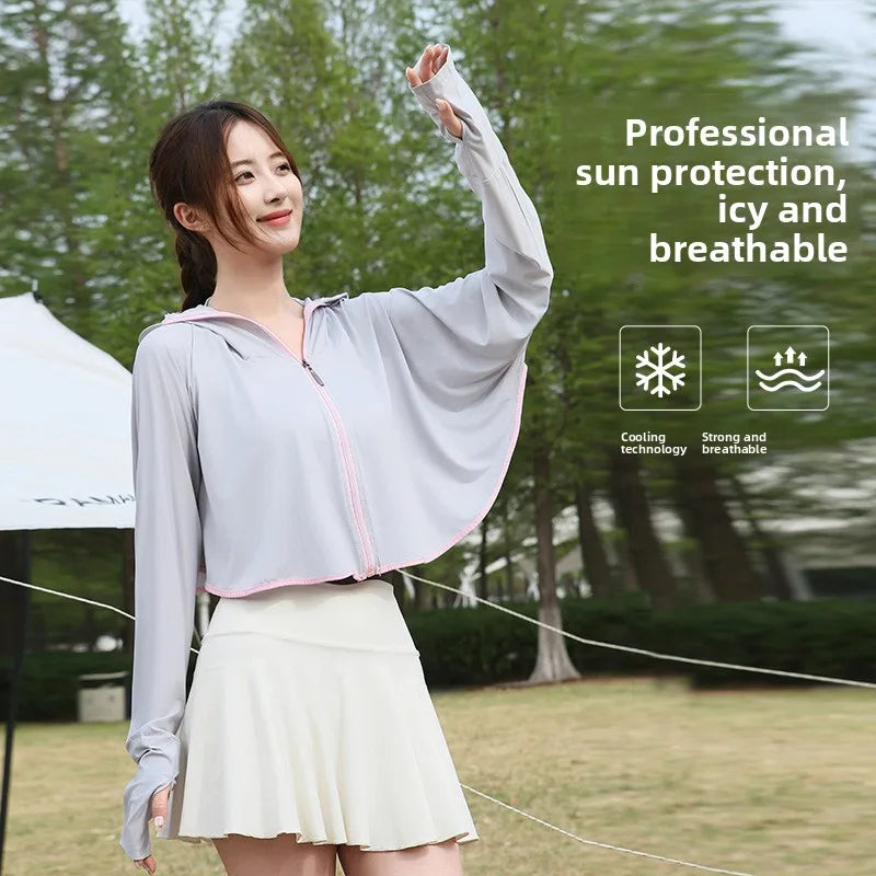1/2/4 PCS Ice Silk Set 5 Colors Women's UV Protection Cape Hoodie Ice Silk Breathable Sun Shirt Spring Summer Loose Fit Jacket for Outdoor Hiking Sun Protection