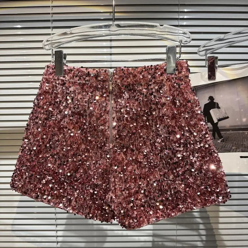 New Arrivals Sexy Clubwear Shorts Ladies Luxury Sequins Shorts Loose High Waist Streetwear Wide Leg Short Pants Sliver Black Women Girls Clothing