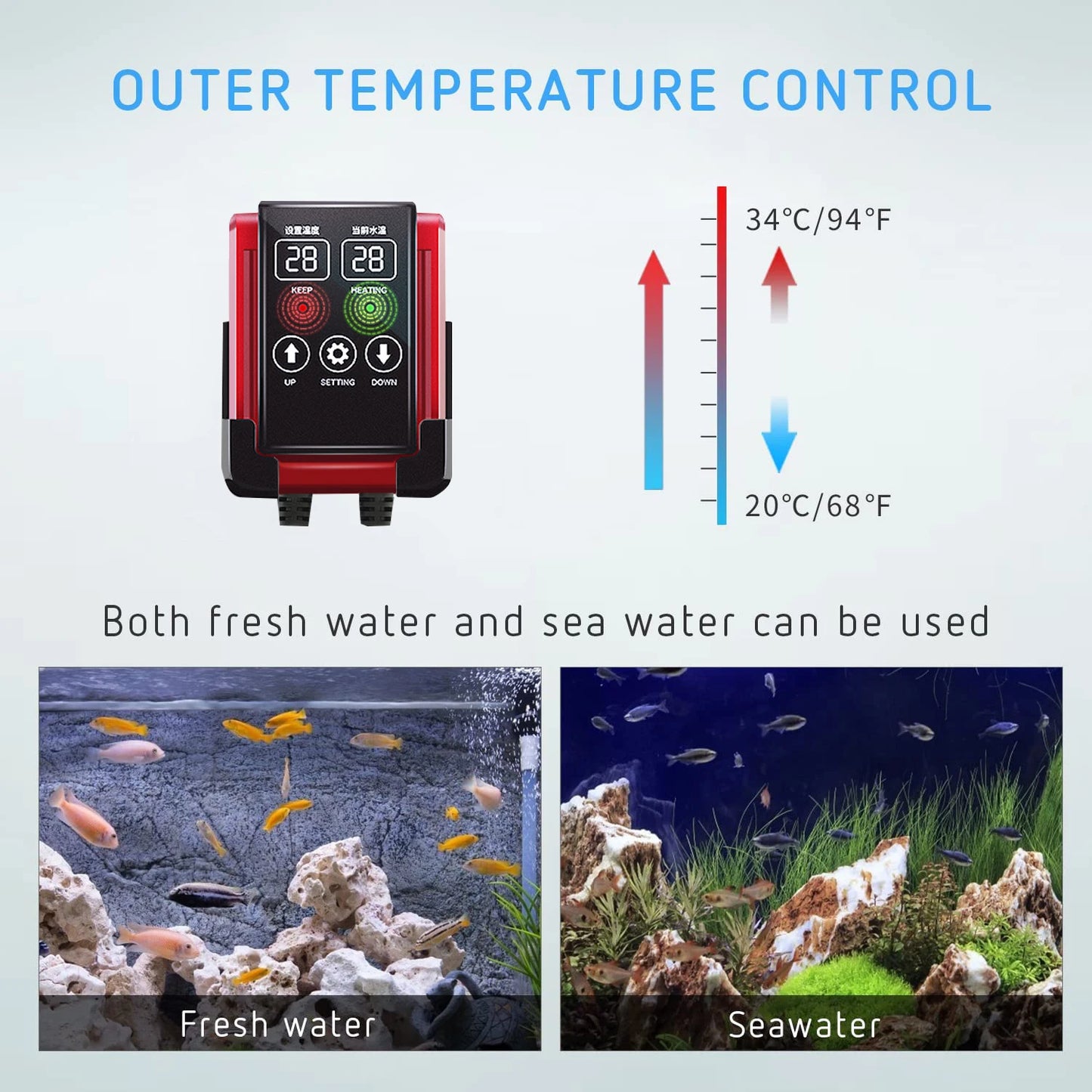 1200W Fish Tank Heater Aquarium Temperature Controller LED Digital Display Heating Rod Constant Temperature Accessories