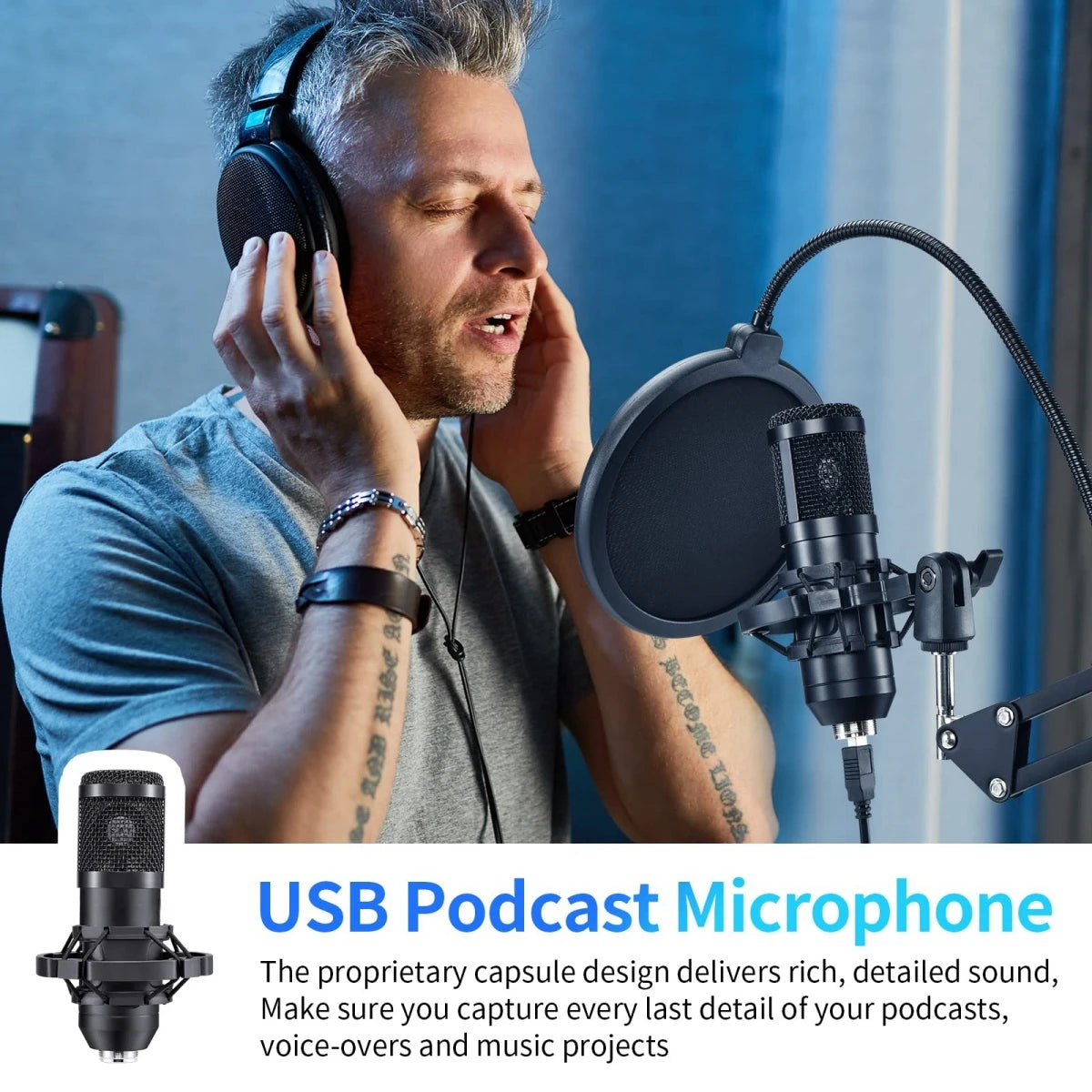 RGB USB Recording Microphone Professional Condenser Mic Kit with Articulated Arm For Gaming Podcasting Streaming Youtube