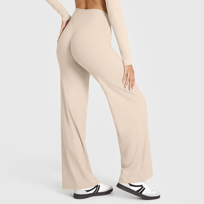 Naked Feel Yoga Pilates Running Sport Flare Trousers 6 Colors  Straight-Leg Pants Ultra Soft Butter Fabric Women's Mid-Waist Yoga Gym Fitness Pants Female Sportswear