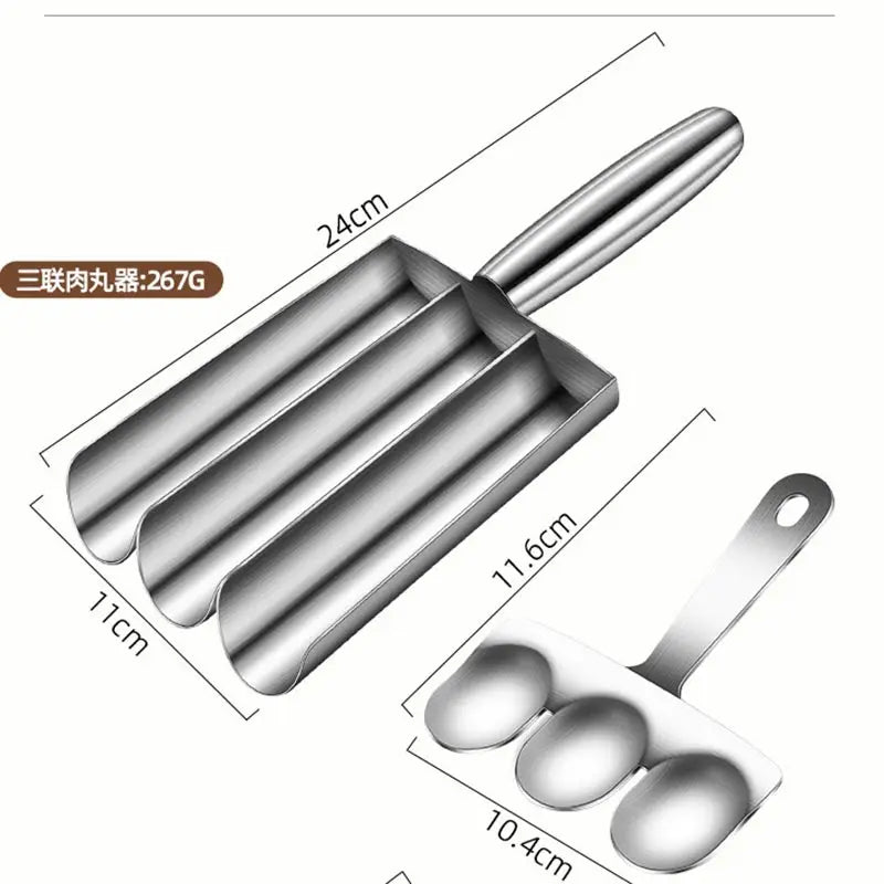 1/2/3.4 Slots Links Make 304 Stainless Steel Meatballs Rice-Meat Dumplings Maker Household Fish Ball Shrimp Sliding Die Meat Ball Maker Mold With Meat Dish Scoop Kitchenware Cooking Accessories