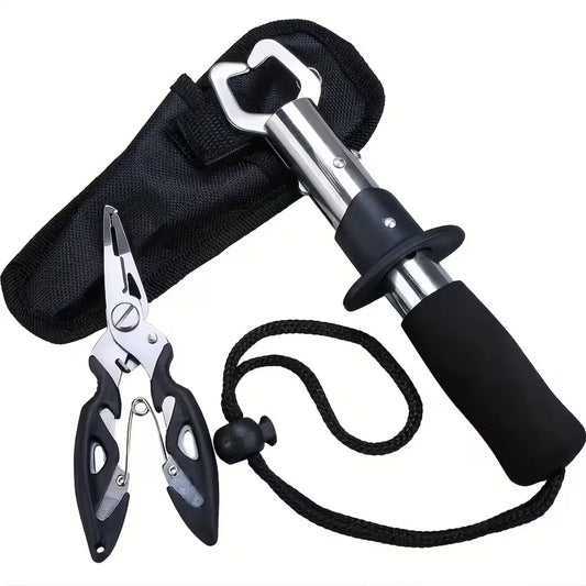 1 Set Stainless Steel Fish Gripper Grip(16.76 cm)+ Pliers(10.92 cm) Fishing Tackle Controller Fish Plier Fishing Tools