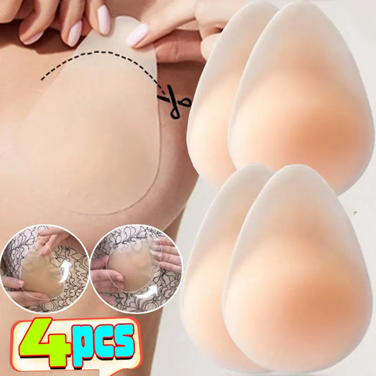 2 Pairs Set No Glue Sticky Nipple Cover Plunge Droplet Invisible Bra Ultra Thin Seamless Silicone Stickers Lifting Breast Pasties Pads Ladies Underwear Accessory Sets