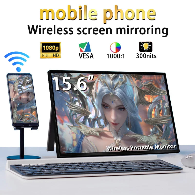 15.6”Inch Wireless Portable Monitors Phone Screen Travel Low Blue Light For PC Laptop Wired Switch PS4 Samsung OnePlus Huawei
