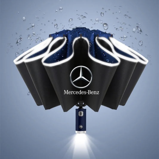 NEW Original Mercedes Benz 3 Colors Automatic Lighting Reflective Stripe Reverse Led Light 10 Ribs Windproof Umbrellas for Mercedes Benz B/C/E/S Class A Class C200L GLC GLK Car Accessories