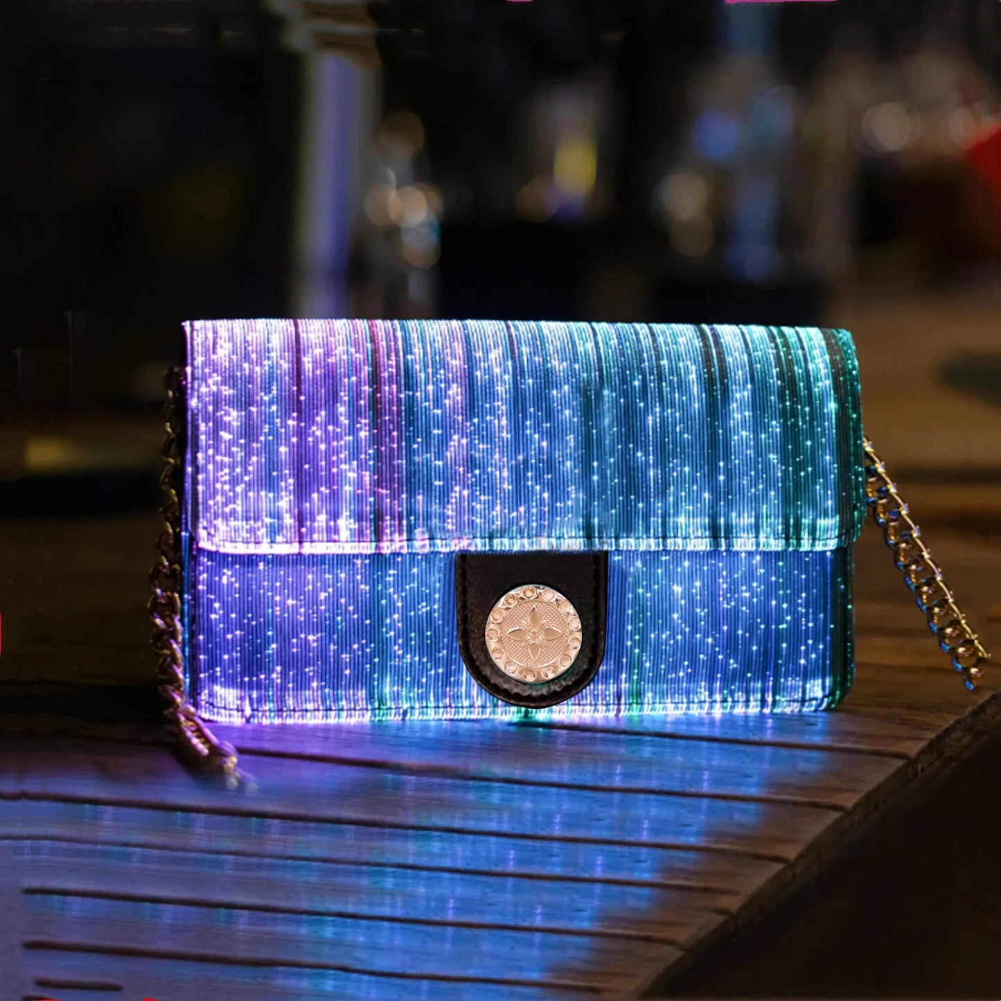 NEW Arrivals Luxury Colorful Luminous Square Reflective Light Bags For Women Ladies LED Light Shoulder Bag Optical Fiber Fabric Crossbody Purse Female Girls Luxury Fashion Apparel Accessories Supplies