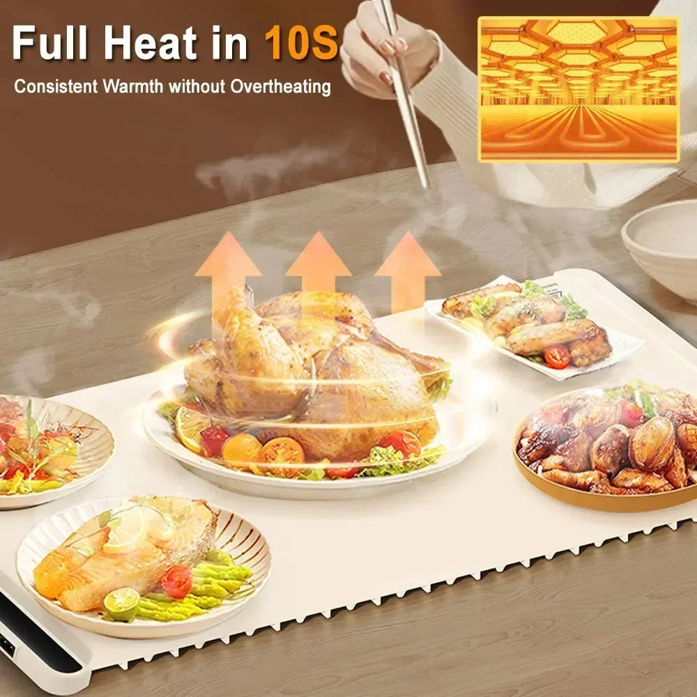 NEW Arrivals 43CM-67CM Electric Warming Tray Food Warmer EU Plug Mat Foldable Coffee Warming Pad for Food Portable Electric Warming Tray Silicone Warmer Plate Kitchen Accessories Home Supplies