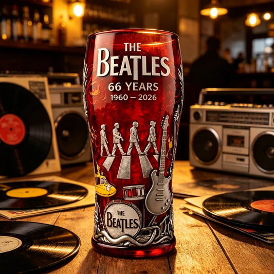 The BEATLES 66th Anniversary Embossed Collectible Beer Glass, Red Vintage Collectible Beer Mug home Pubs Bar Night Club Drinkware Decorations Barware Accessories