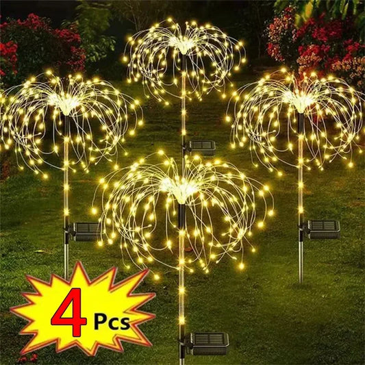 2/4Pcs Solar LED Firework Fairy Light Outdoor Garden Decoration Lawn Pathway Light For Patio Yard Party Christmas Wedding