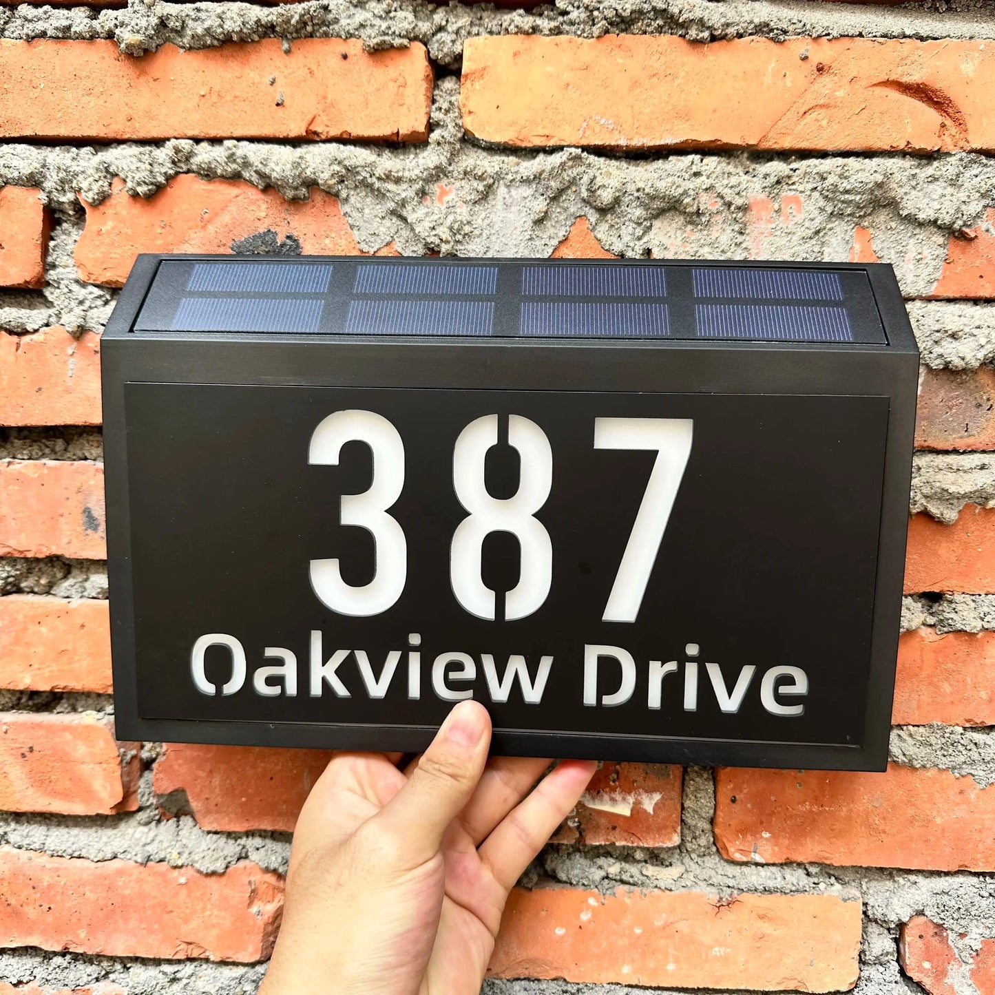 Matte Black/Glossy Gray Color 28cmx18cm Custom Solar LED Powered LED Lights Address Plaque, Modern Acrylic House Number Plate, Durable Outdoor Waterproof Door & Wall Sign Home