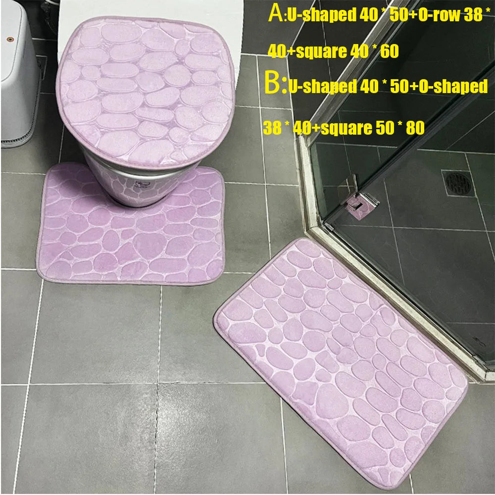 NEW Arrivals 3PCS Set 12 Colors Quick Drying Slip Water Absorption Anti Bathroom Mat Thickened Bathroom Toilet Carpet Machine Washable Fabric Bathroom Accessories