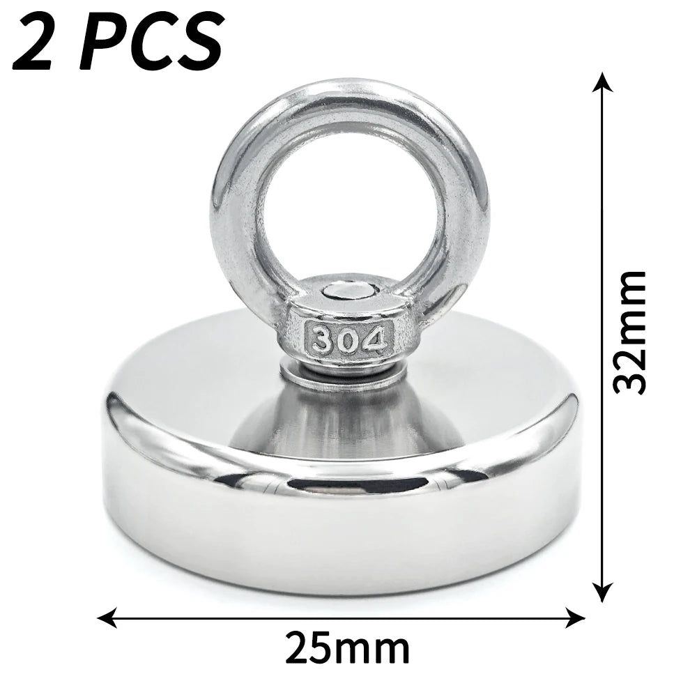 Super Strong Neodymium Fishing Magnet Hooks N52 Heavy Duty Magnet with Countersunk Hole Eyebolt 16-90mm Salvage Searcher Magnets for Lake River Boat Fishing Accessory Sets