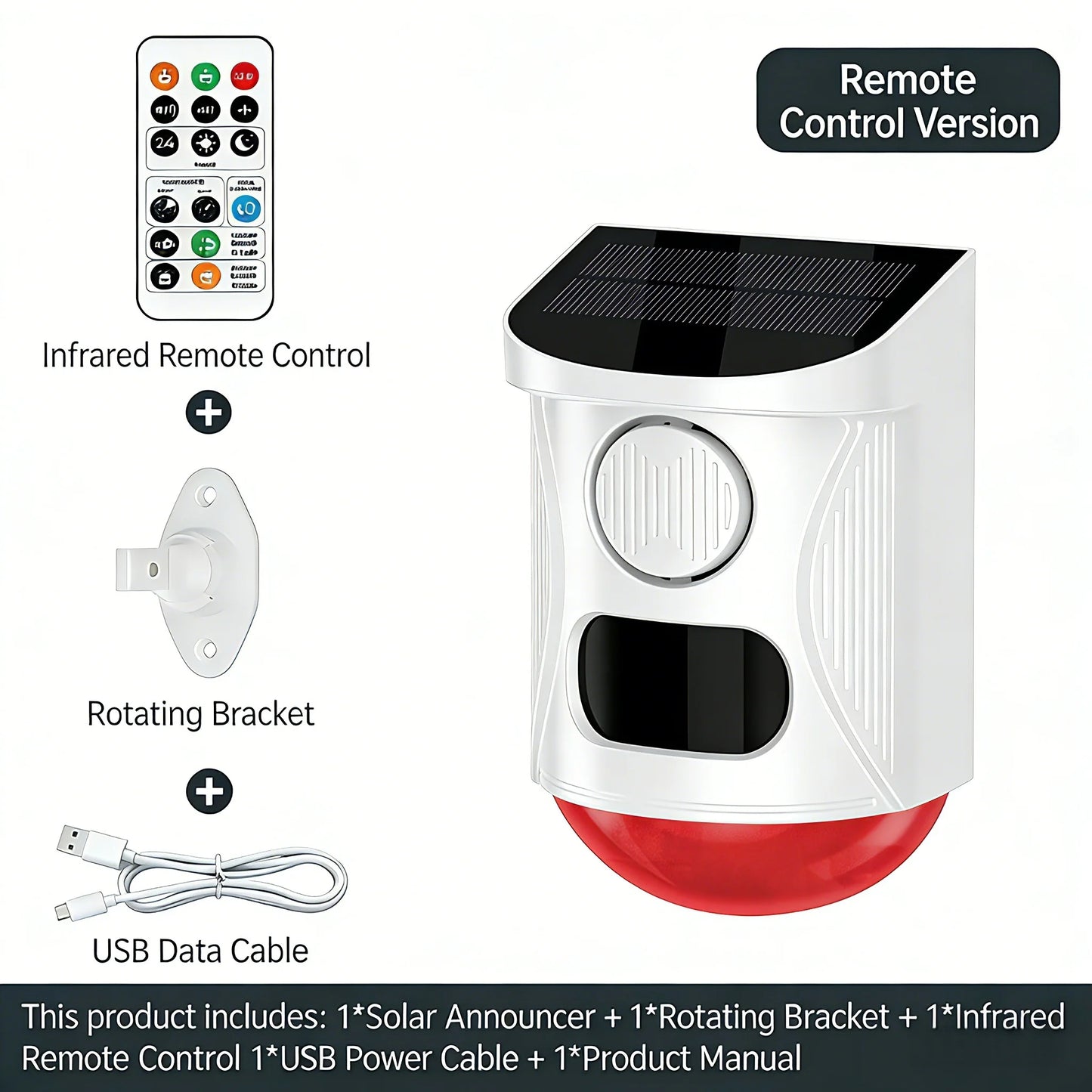 NEW Arrivals Solar Strobe Alarm Light with Motion Sensor Siren and Remote Control Outdoor Alarm Siren with Remote Controller 120db Sound Security Siren Light Home Villa Shops Security Supplies