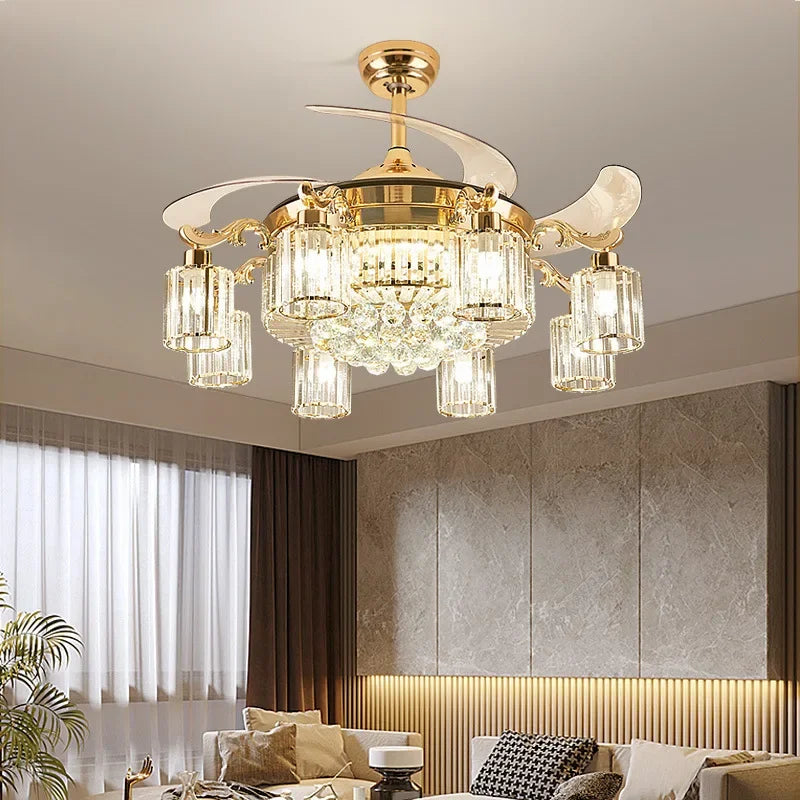 Nordic European Luxury Chandelier  Invisible Air Cooler Fan Dining European Living Room Lights Bedroom Light Fan-Style Ceiling Lamps Set