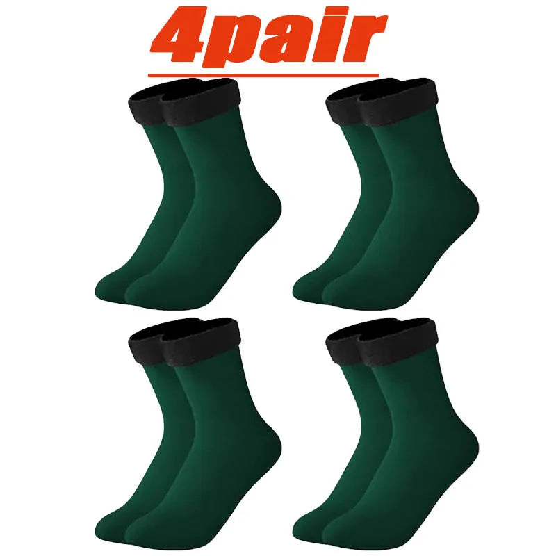 4 Pairs Set Winter Warm Thermal Socks Soft Thicken Plush Socks Solid Color Velvet Wool Snow Boots Floor Socking Outdoor Skiing Snowboard Mountain Hiking Climbing Cycling Socks Sets