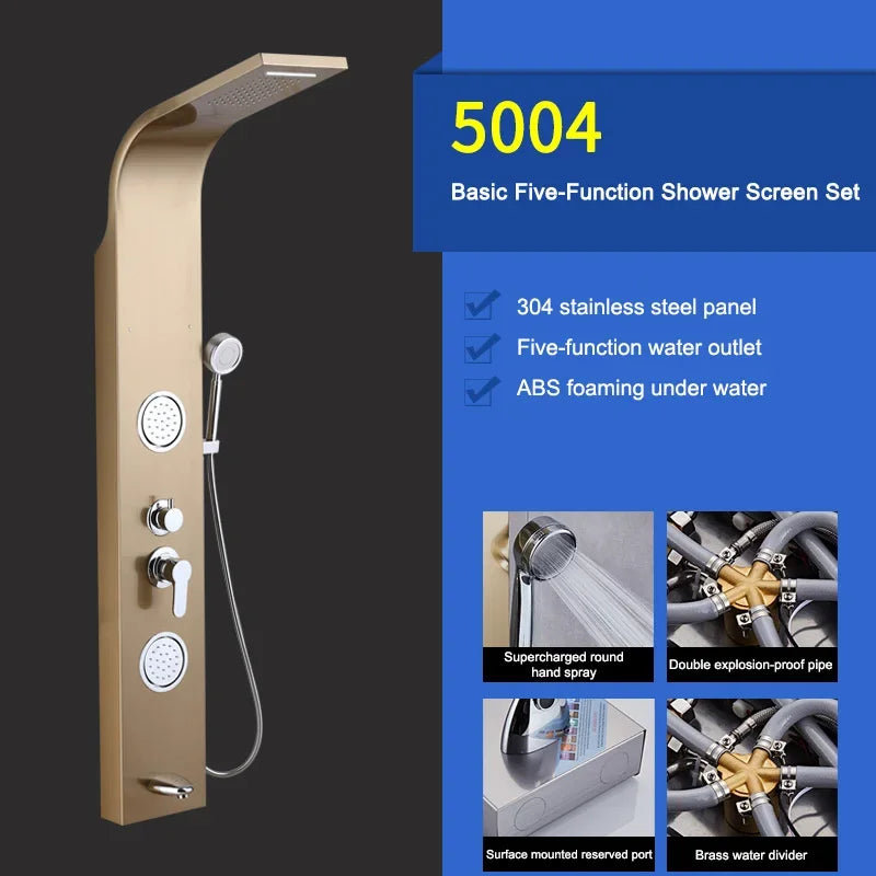 Luxury Stainless Steel Home Improvement LED Lights Shower Faucets Luxury Bathroom Faucet Set Bather Thermostat Shower Screen Shower Electronic System Kit Home Bathroom Supplies