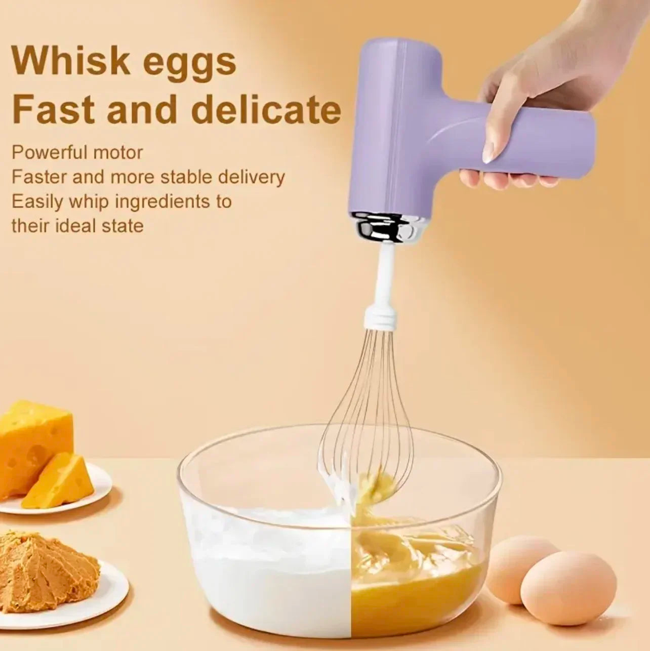 Electric USB-Type C Egg Beater Rechargeable Home Handheld Small Wireless Egg Beater Baking Cream Electric Whip Blender Hand Mixer for Cakes