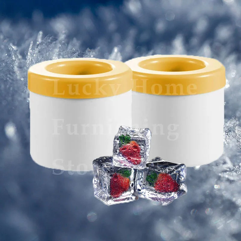 2 PCS Set Ice Bucket & Maker, Round Silicone Mold with Quick Freeze Tray, Food Safe Ice Cube Container for Party & Household Home Drinkware Accessories Barware Supplies.