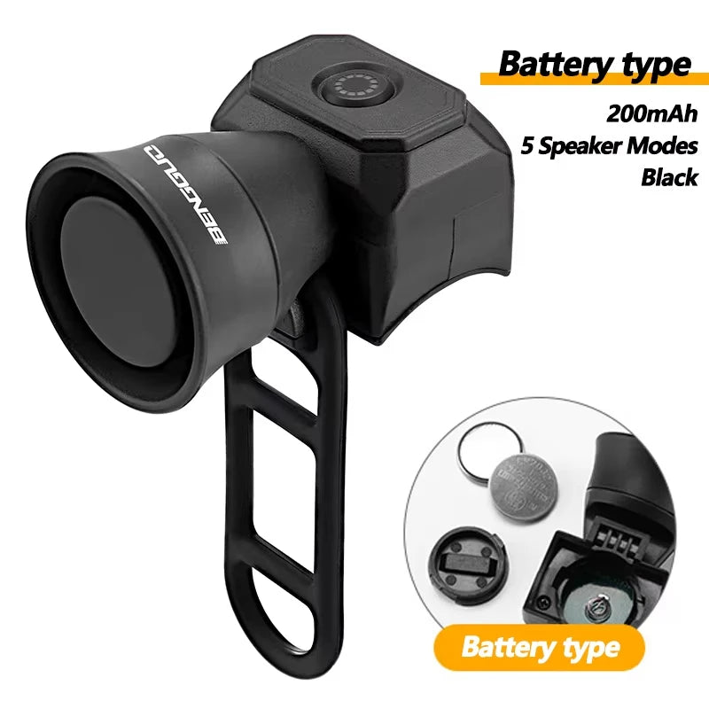 Electric Bicycle Horn Mountain Bike Mini USB Charging/Battery Waterproof Electronic Bike Bell Riding Equipment Bicycle Accessories Sports Supplies