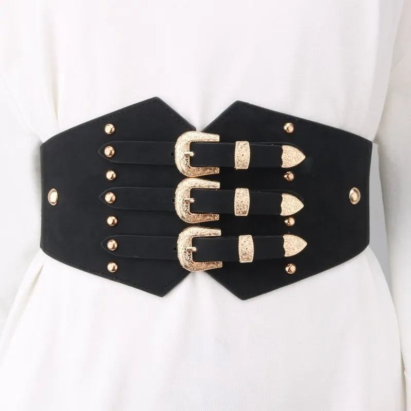Women's Girls Under Bust Corset Retro PU Leather Metal Three Buckle Belt Ren Faire Costume Renaissance Outfits Female Ladies Fashion Underwear Products