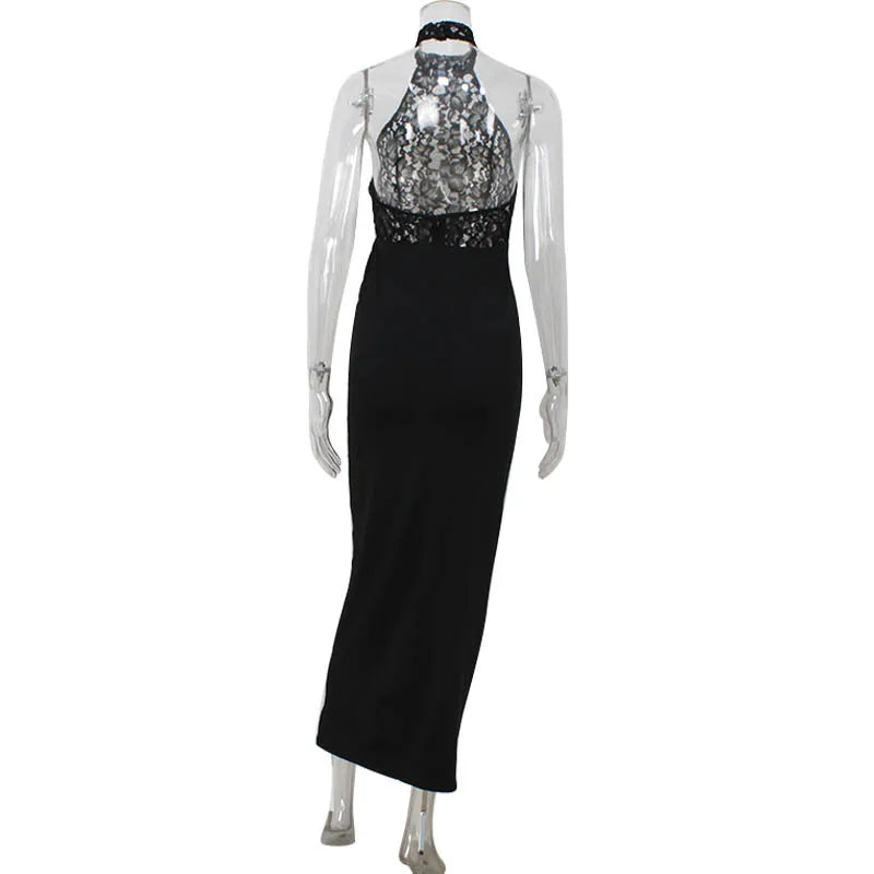 Lace Patchwork Sexy Dresses For Women Fashion Sexy Evening Party Night Clubwear Prom Solid Sleeveless Tank Sheath Hip Wrap Long Dress Female Elegant Maxi Gown