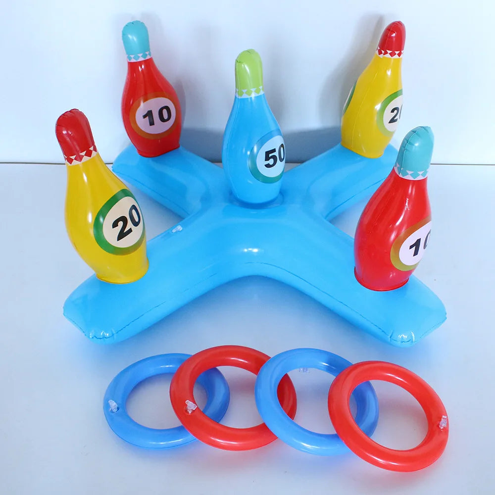 NEW Arrivals Adults Children Inflatable Toys Swimming Pool Beach Party Accessories Inflatable Bowling Ring Throwing Ferrule Game Set Floating Toys Beach Fun Summer Water Sports Supplies