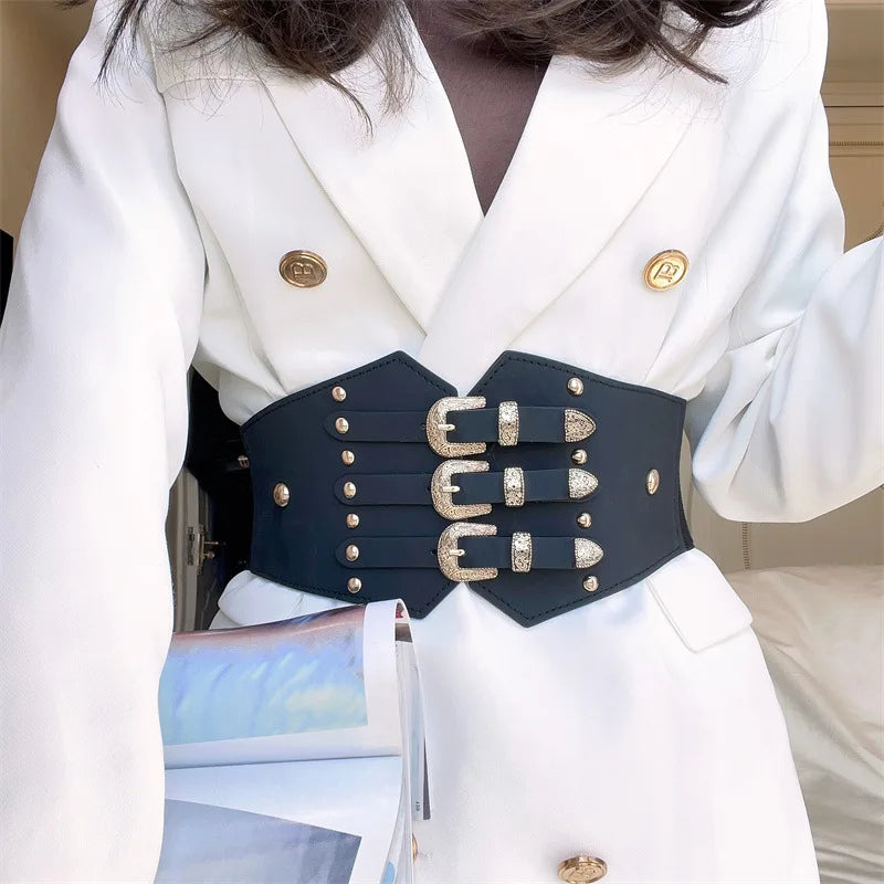Women's Girls Under Bust Corset Retro PU Leather Metal Three Buckle Belt Ren Faire Costume Renaissance Outfits Female Ladies Fashion Underwear Products
