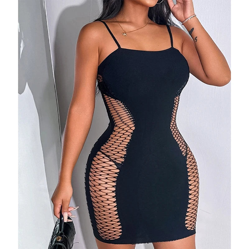 Women Sexy Fishnet Beach Cover Up Hollow Out Bodycon Dress See Through Summer Swimwear Beachwear Mini Dress Ladies Bathing Swimming Apparel Accessories