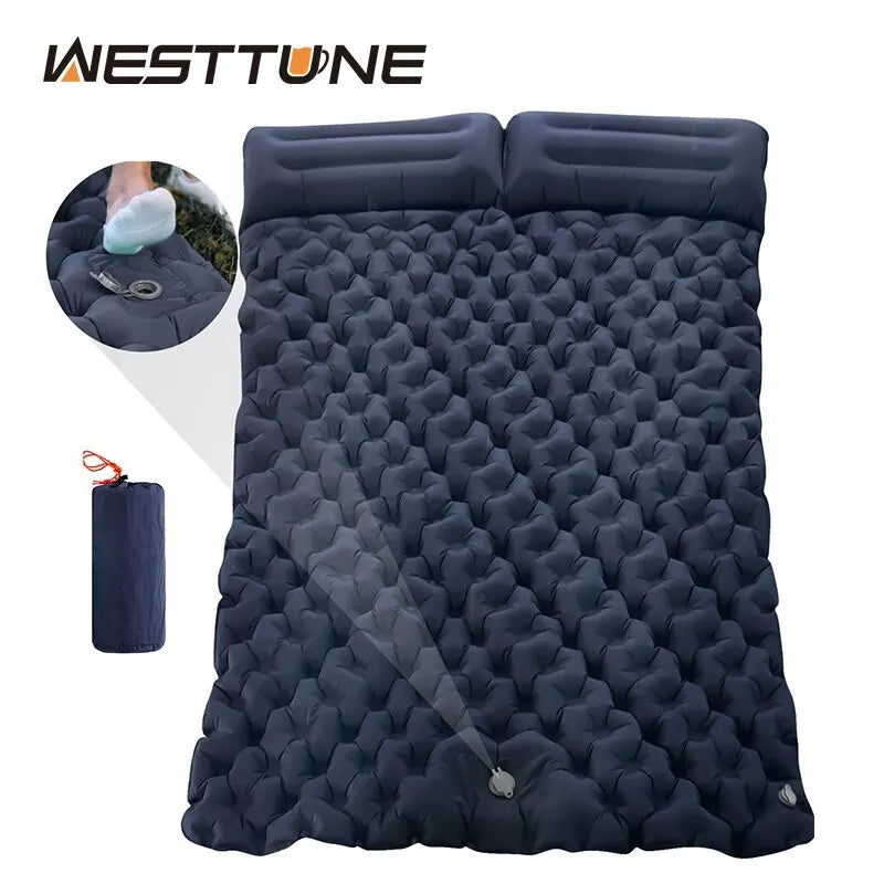 Double Inflatable Mattress with Built-in Pillow Pump Outdoor Sleeping Pad Camping Air Mat for Travel Backpacking Hiking