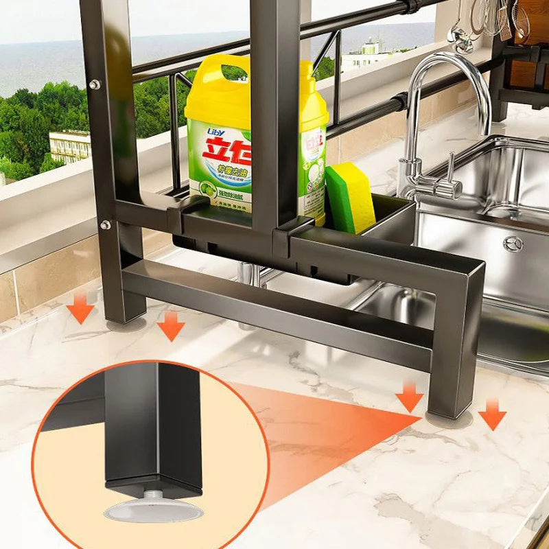 Storage Shelf Above The Sink Stretchable Bowl Draining Rack Multifunctional Dish Knife Spoon Sink Rack Set Organizer Kitchen